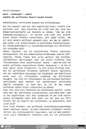 Macht - Herrschaft - Gewalt : Aspekte der politischen Theorie Hannah Arendts