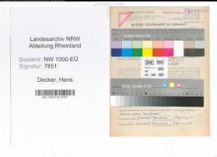 Entnazifizierung Hans Decker, geb. 03.01.1904 (Stadtinspektor)