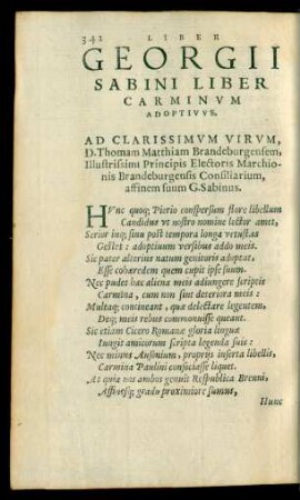 Gerogii Sabini Liber Carminum Adoptivus.