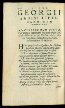 Gerogii Sabini Liber Carminum Adoptivus.