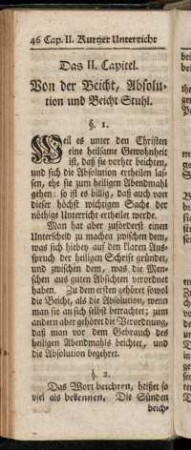 Das II. Capitel. Von der Beicht, Absolution und Beicht-Stuhl.