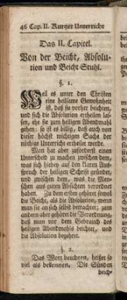 Das II. Capitel. Von der Beicht, Absolution und Beicht-Stuhl.