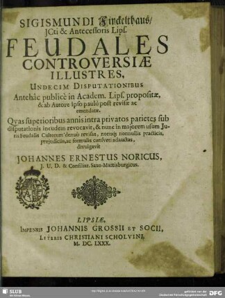 Feudales Controversiae illustres : undecim disputationibus
