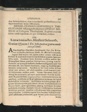 XXX. Literae Irenicae Rev. Ministerii Gedanensis.