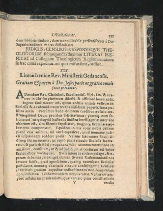XXX. Literae Irenicae Rev. Ministerii Gedanensis.