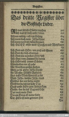 Das dritte Register über die Geistlichen Lieder