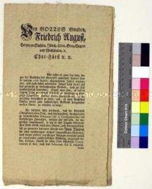 Verordnung von Friedrich August III. Kurfürst von Sachsen über die Strafverfolgung bei nicht deklariertem Getreide im Zusammenhang mit dem verhängten Verbot der Getreideausfuhr in Sachsen