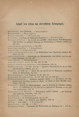 Inhalt des elften bis vierzehnten Jahrganges