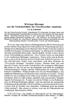 Wittings Störungen und die Veränderlichkeit der Chandlerschen Amplitude