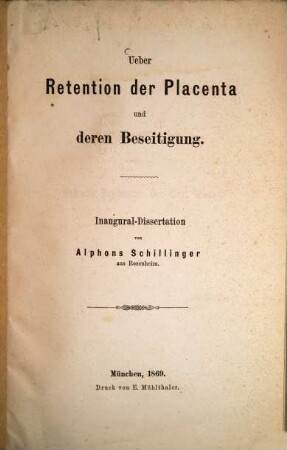Über Retention der Placenta und deren Beseitigung
