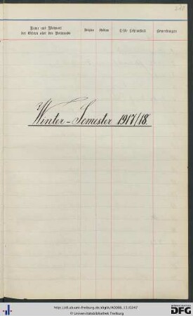 [fol. 218] Wintersemester 1917/18