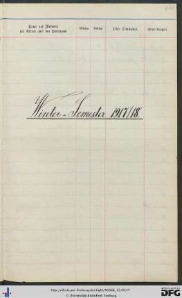 [fol. 218] Wintersemester 1917/18