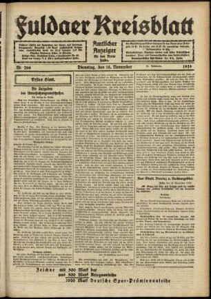 Erste Ausgabe vom Dienstag, den 18. November 1919.
