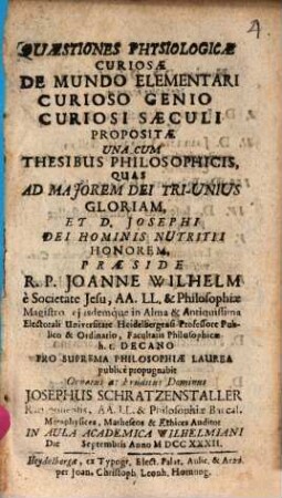 Quaestiones physiol. de mundo elementari