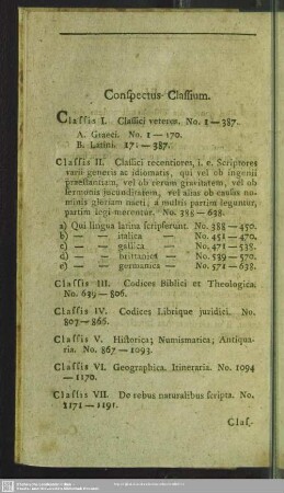 Conspectus Classium