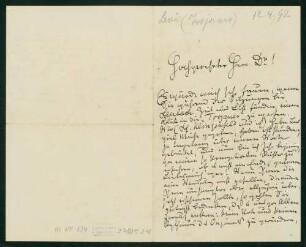 UB Gießen, Hs NF 834 - [Ein eigenhändiger Brief mit Unterschrift an Unbekannt]. - UB Gießen, Hs NF 834