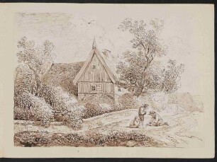 Spielende Kinder vor einem Bauernhaus [Aus dem Stammbuch des Freiherrn von Berlepsch]