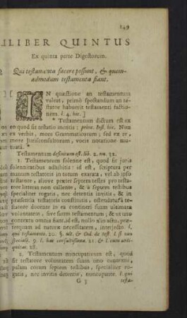 Liber quintus. Ex quinta parte Digestorum. Qui testamenta facere possunt, ...