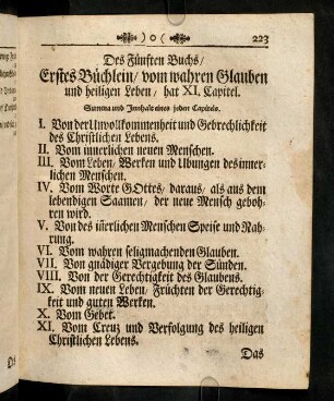 223, Summa und Innhalt eines jeden Capitels
