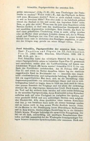 40-42 [Rezension] Schmidlin, Joseph, Papsttum und Päpste im XX. Jahrhundert