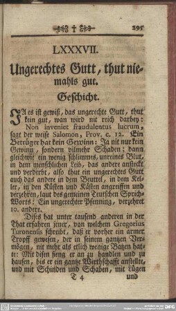 LXXXVII. Ungerechtes Gutt, thut niemahls gut. Geschicht