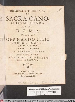 Disputatio Theologica De Sacra Canonica Scriptura