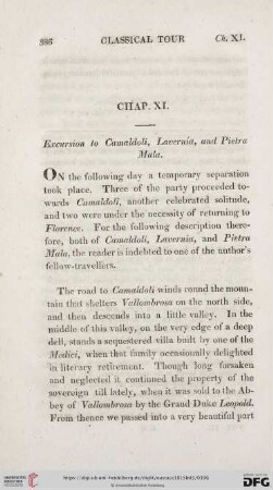 Chap. XI: Excursion to Camaldoli, Lavernia, and Pietra Mala