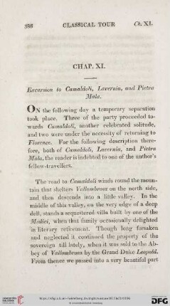 Chap. XI: Excursion to Camaldoli, Lavernia, and Pietra Mala
