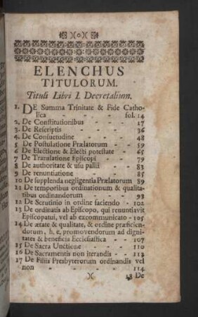 Elenchus titulorum.