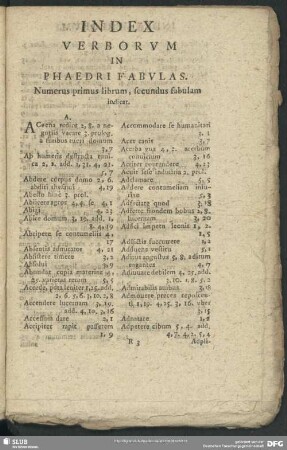 Index Verborum In Phaedri Fabulas