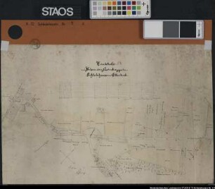 "Landstraße Nr. 8 von Felsen über Ostercappeln, Schledehausen nach Ellerbeck" Abschnitt in Dorf und Gemarkung Schledehausen, beiderseits der Straße Parzellen mit Besitzernamen Ausf.-Art: Farbige Zeichnung Herst.: Rhode Format: 34 x 52 cm Maßstab: ca. 1 : 1600