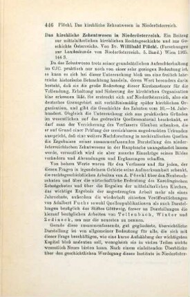 446-447 [Rezension] Plöchl, Willibald, Das kirchliche Zehentwesen in Niederösterreich
