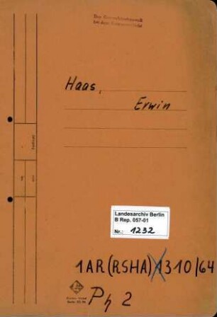 Personenheft Erwin Haas (*26.08.1896), Hauptmann