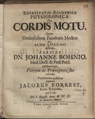 Exercitatio Academica Physiologica De Cordis Motu