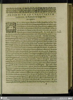 Prooemium Ad Christianum Lectorem, de Ratione & scopo hujus operis