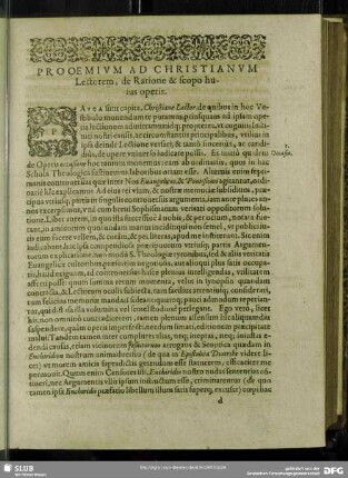 Prooemium Ad Christianum Lectorem, de Ratione & scopo hujus operis