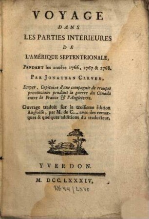 Voyage dans les parties intérieures de l'Amerique Septentrionale