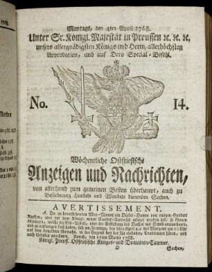 No. 14. Montags, den 4ten April 1768.
