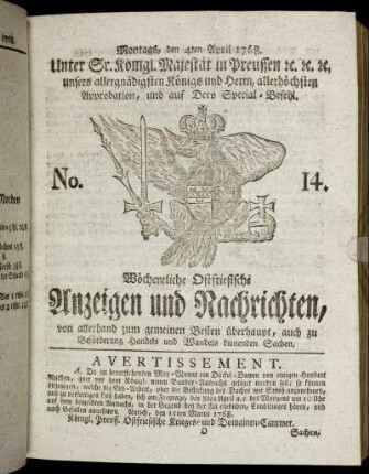 No. 14. Montags, den 4ten April 1768.