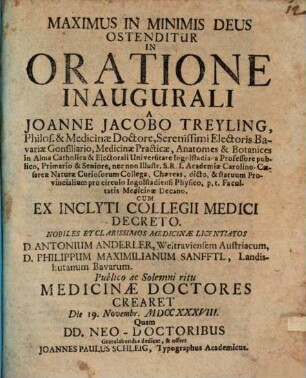 Maximus In Minimis Deus Ostenditur In Oratione Inaugurali