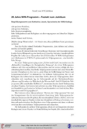 Begrüßungsworte von Katharina Jacob, Sprecherin der WIN-Kollegs