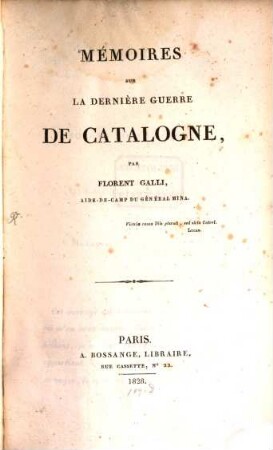 Memoires sur la dernière guerre de Catalogne
