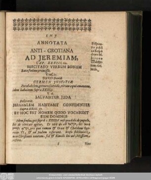 Annotata Anti-Grotiana Ad Ieremiam, Cap. XXXIII, 14.