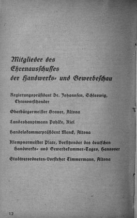 Mitglieder des Ehrenausschusses der Handwerks= und Gewerbeschau
