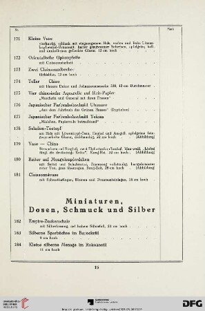 Miniaturen, Dosen, Schmuck und Silber (Nr. 182-221)