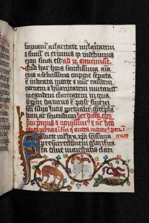 Bas-de-page: Das Christuslamm in einer Blütenranke zwischen Löwe und Pelikan