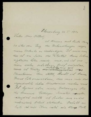 Nr. 8: Brief von Alfred Haar an David Hilbert, Klausenberg, 26.1.1914