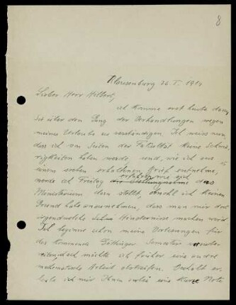 Nr. 8: Brief von Alfred Haar an David Hilbert, Klausenberg, 26.1.1914
