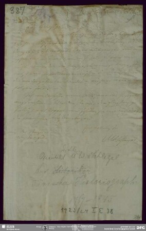 Eigenh. Brief von August Wilhelm von Schlegel an Johann Georg Zimmer, Blois, 06.10.1810
