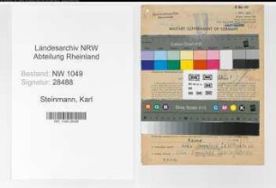 Entnazifizierung Karl Steinmann , geb. 06.09.1899 (Wachmann)